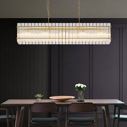 Modern Rectangular Crystal Glass 10-Light Chandelier with Adjustable Height - Gold