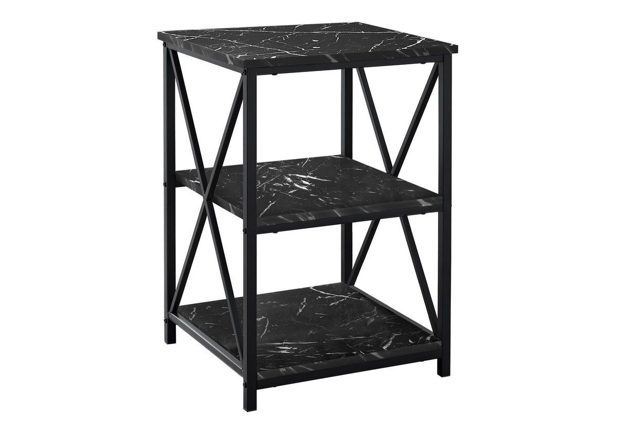 3 Tier Accent Table with Marble Look Top - White, Light Brown, Gray, Black