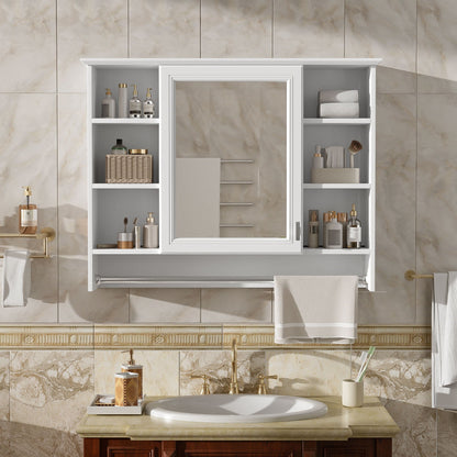 Modern Wall Mounted Mirror Cabinet with Adjustable Shelf - White or Black