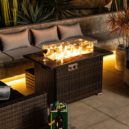 44" Propane Gas Fire Pit Table with Tile Top and Wicker Base - Espresso
