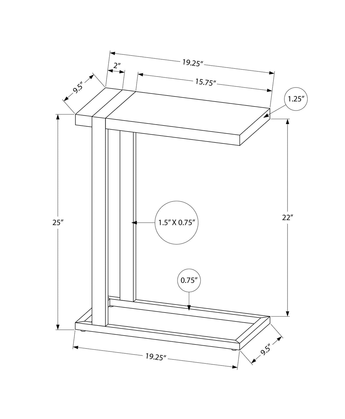 C-Shaped Accent Table with Metal Frame - Black, Gray, or Light Brown