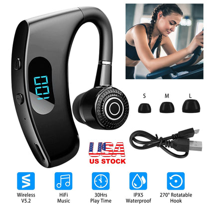 Unilateral Wireless V5.2 Earpiece Rechargeable Wireless in-Ear Headset with Hook for Car Driving Phone Call Office