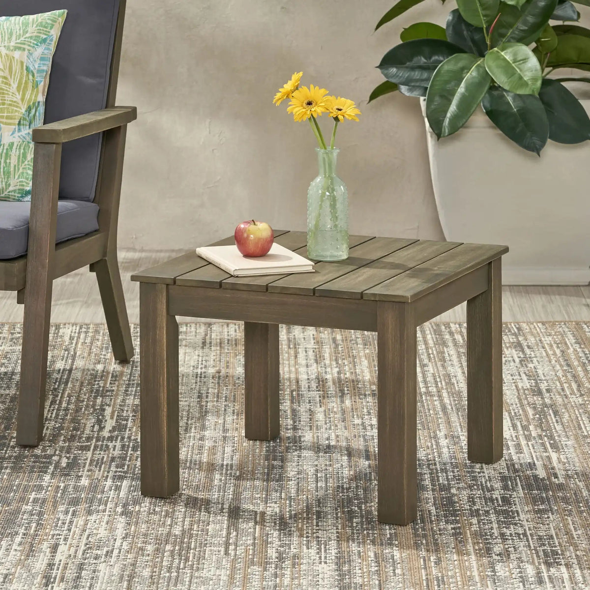 Halcyon Outdoor Side Table with Slat Design - Dark Gray or Dark Brown