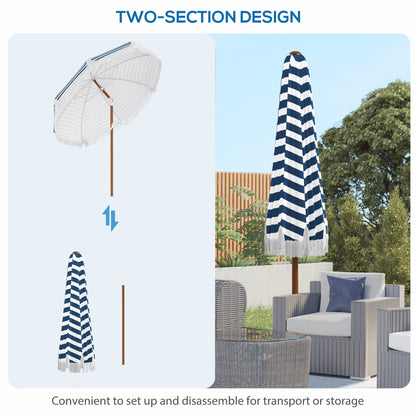 Blue Stripe Outdoor Patio Umbrella with Tilt and Vent - Steel Frame