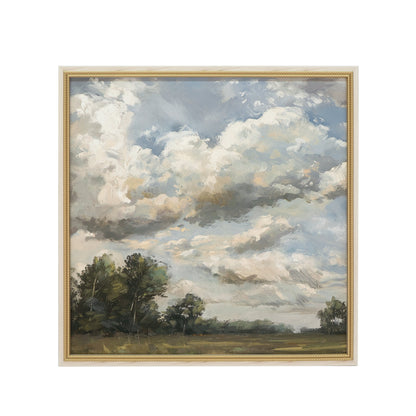Large Square Countryside Canvas Wall Art with Soft Multicolored Details - Multicolor