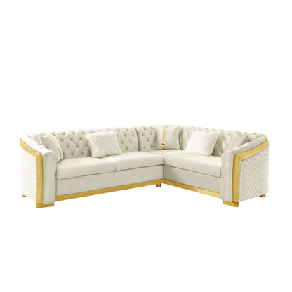 L Shaped Chesterfield Sectional Sofa with Stainless Steel Accents - Pink, Black, Beige