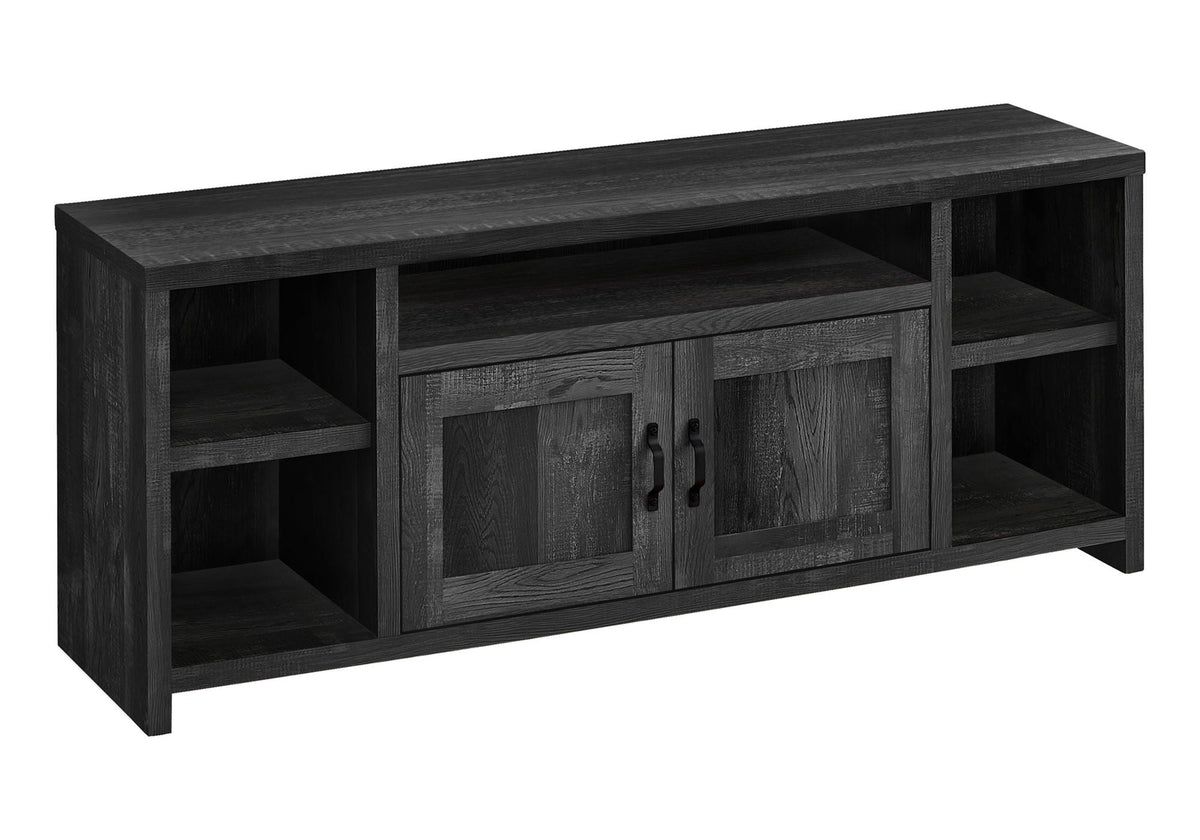 Black TV Stand Console with Storage Shelves - Wood