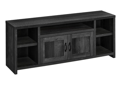 Black TV Stand Console with Storage Shelves - Wood