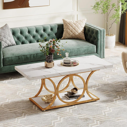 Rectangle Coffee Table, 2 Tier With Geometric Legs
