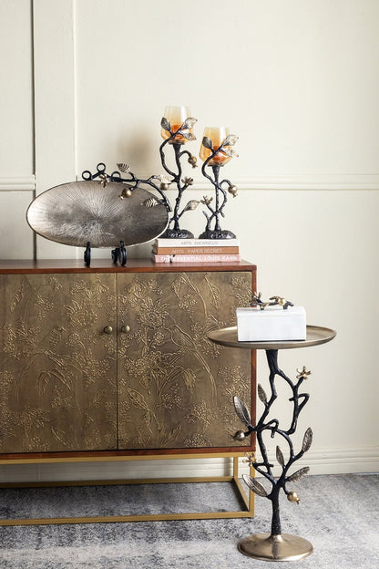 Black and Gold Aluminum Side Table with Pomegranate Design