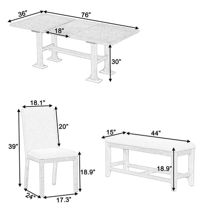 Natural Solid Wood Extendable Dining Set with Bench Seating - 6 Piece