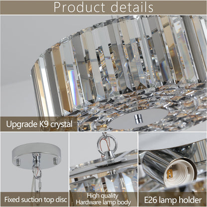 17' Chrome Crystal Pendant Chandelier with Adjustable Height - Transparent