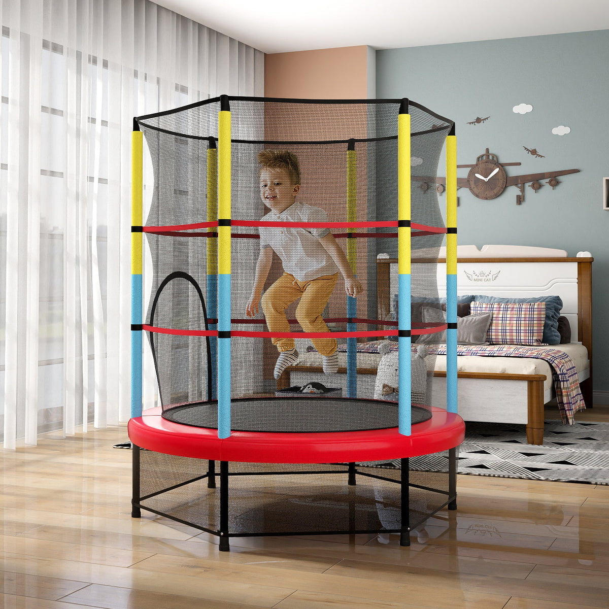 55 Inch Mini Trampoline for Kids with Safety Enclosure Net for Indoor Outdoor