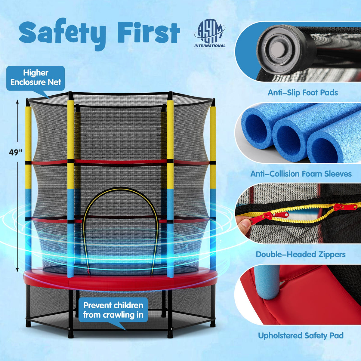 55 Inch Mini Trampoline for Kids with Safety Enclosure Net for Indoor Outdoor