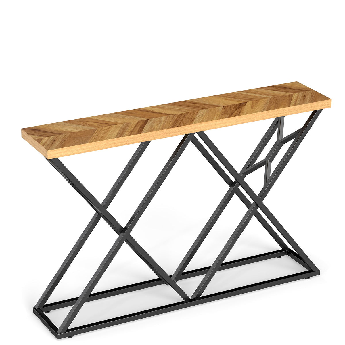 55 Inch Console Table with Solid Metal Frame and Storage-Wood