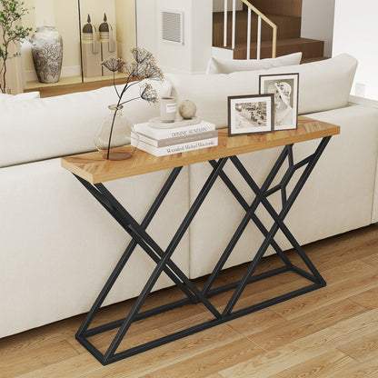 55 Inch Console Table with Solid Metal Frame and Storage-Wood