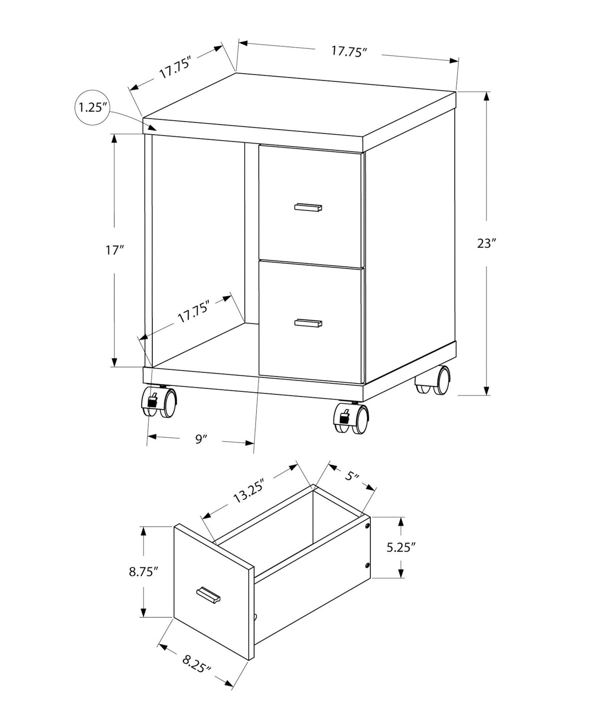 Office File Cabinet Rolling Printer Cart with Locking Casters - Dark Gray