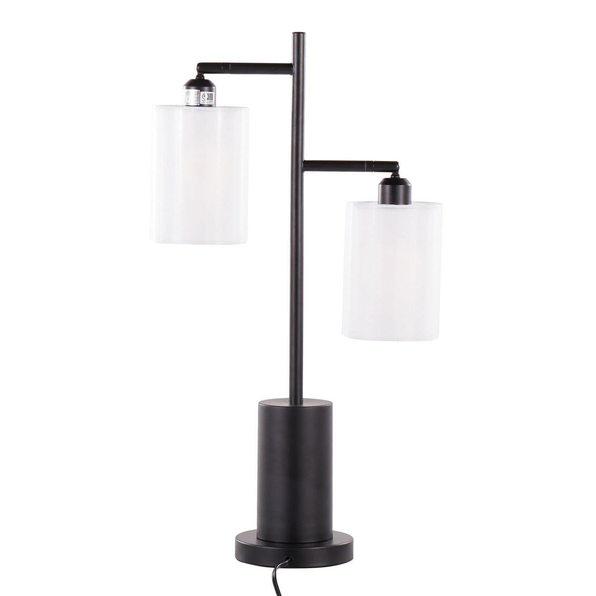 Cannes Contemporary Table Lamp with Adjustable White Shades – Black Metal