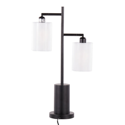 Cannes Contemporary Table Lamp with Adjustable White Shades – Black Metal
