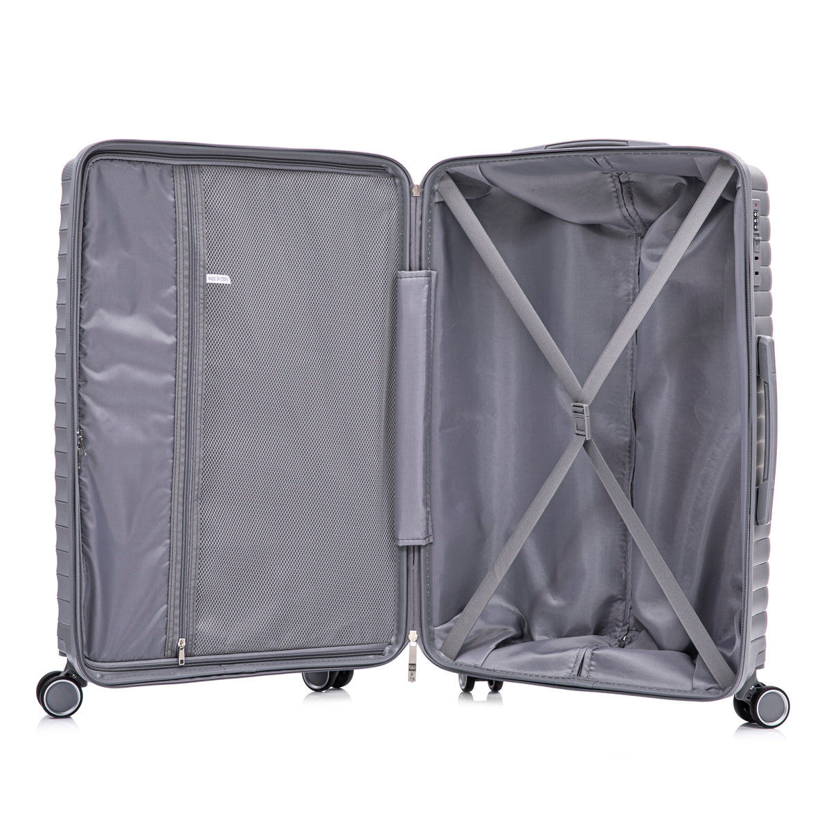 4-Piece Polypropylene Luggage Set with Spinner Wheels and Cosmetic Case - Light Gray