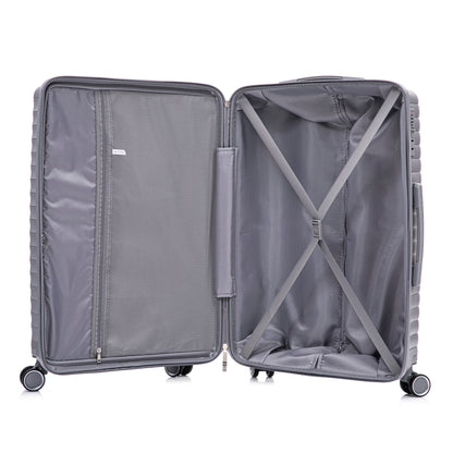 4-Piece Polypropylene Luggage Set with Spinner Wheels and Cosmetic Case - Light Gray