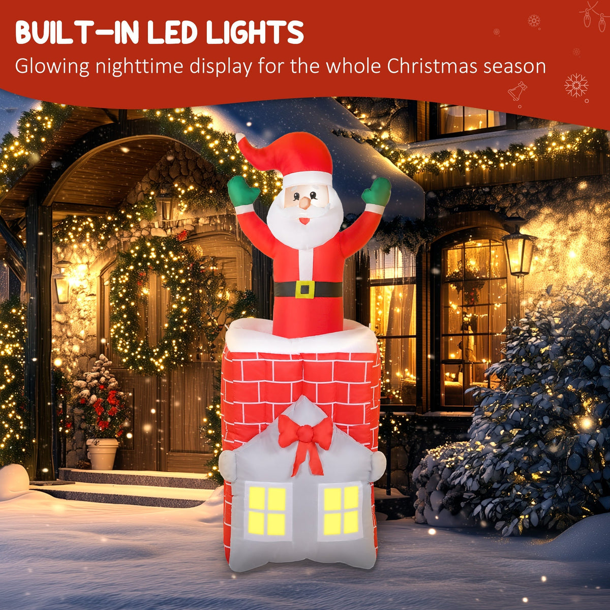 7FT Christmas Inflatable Santa in Chimney with LED Lights - Multi