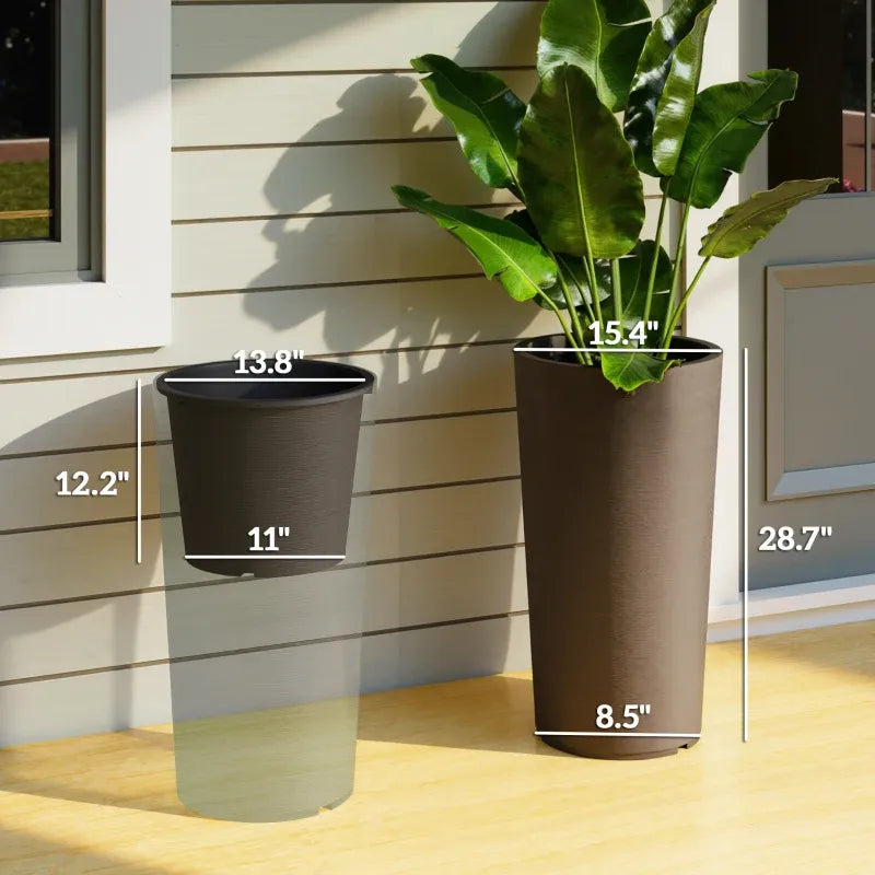 Tall Stackable Planters Set of 2 with Flexible Drainage - Brown