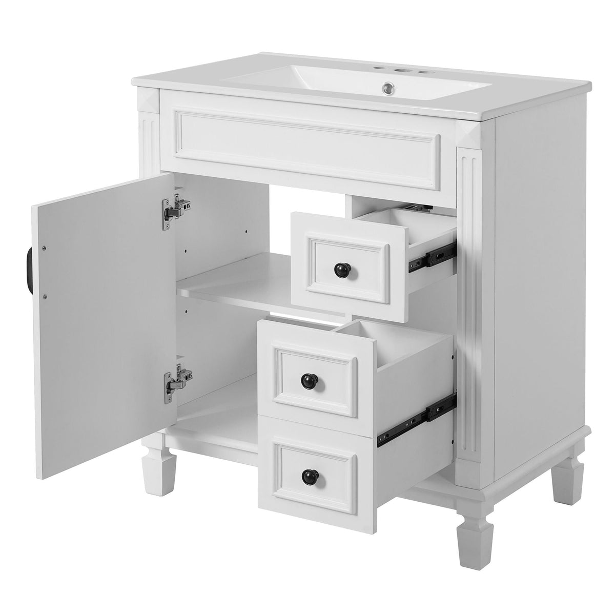 Bathroom Vanity with Ceramic Sink and Storage - White or Blue