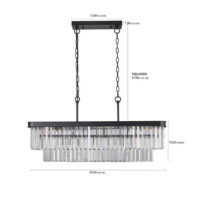 Rectangular Crystal Chandelier with Adjustable Height - Black Iron & Crystal