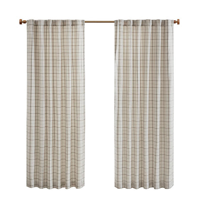 Plaid Rod Pocket Curtain Panel with Fleece Lining - Natural 50x95