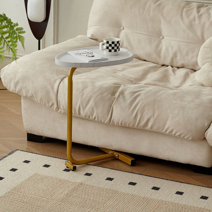 C-Shaped Side Table with Durable Metal & Wood - Dark Brown or White