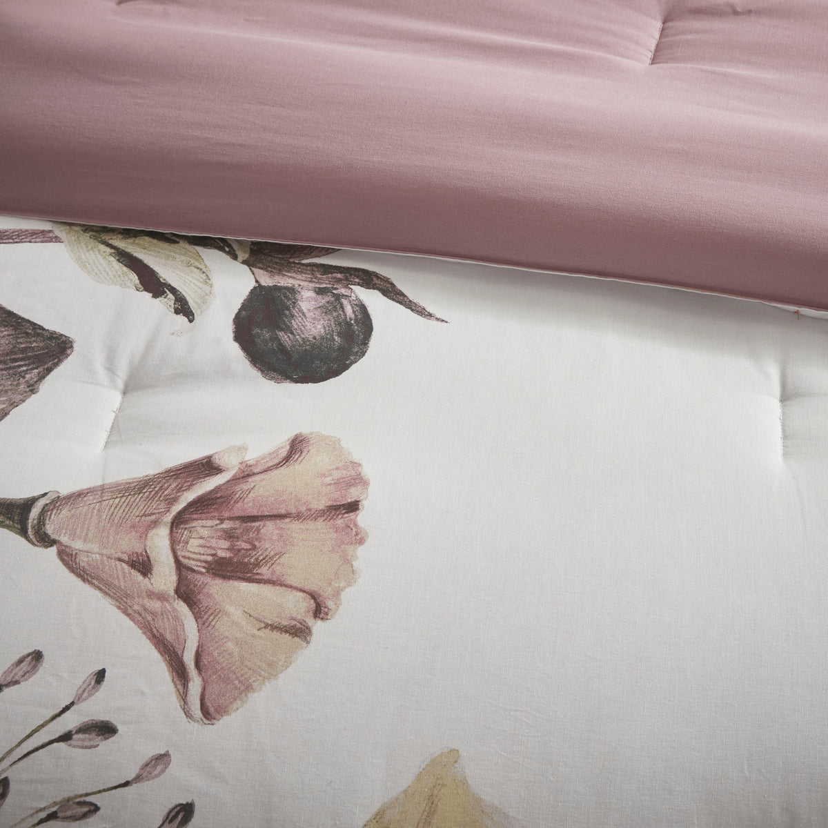 8 Piece Cotton Printed Comforter Set with Embroidered Pillows - Blush