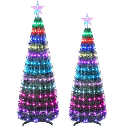 4.9FT 166Pcs LED Lights Collapsible Christmas Tree Light with Remote App Control IP65 Waterproof Customized Multi-Color Mode Timer Setting Work with A