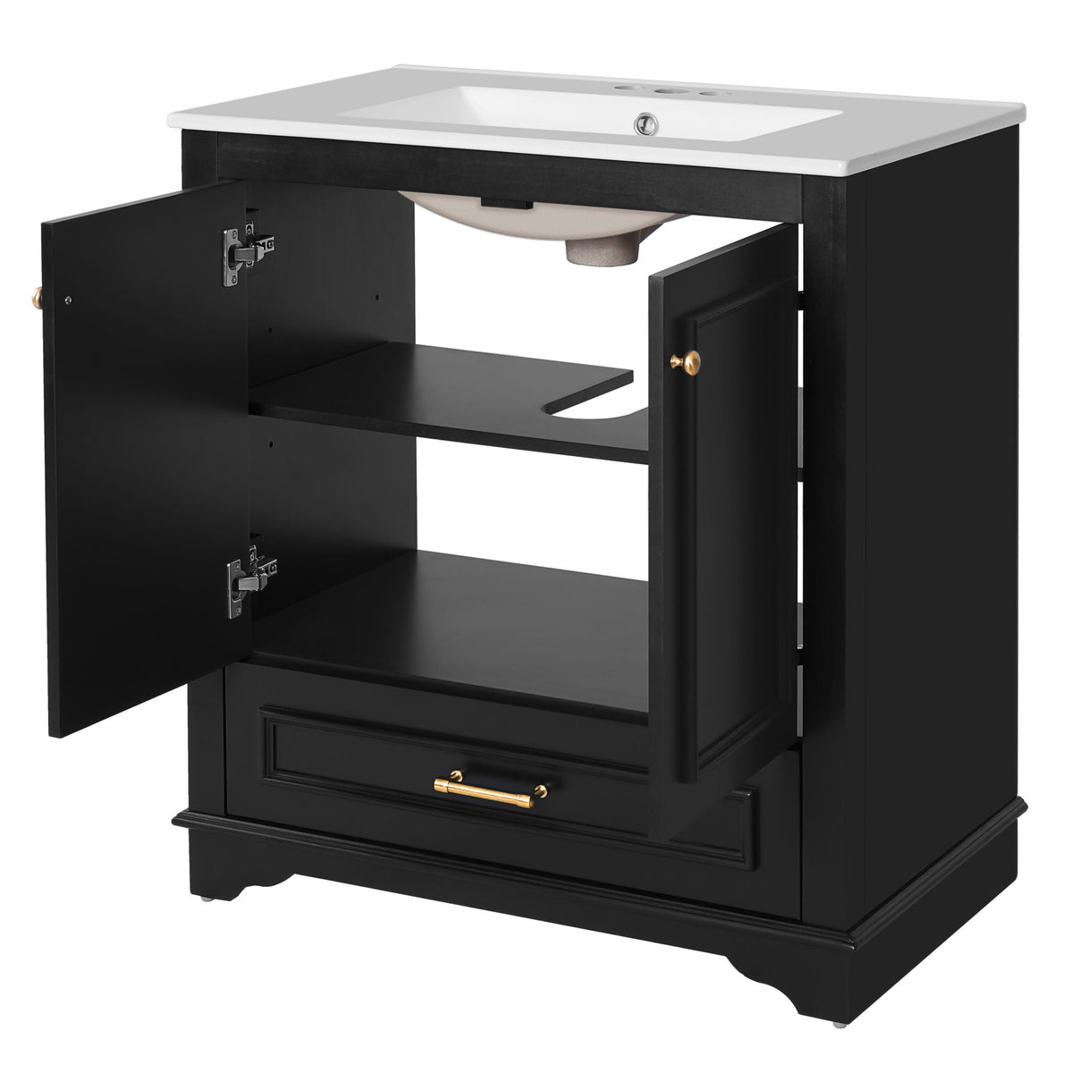 Bathroom Vanity with Sink and Adjustable Shelf - White, Green, Black