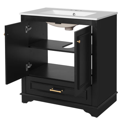 Bathroom Vanity with Sink and Adjustable Shelf - White, Green, Black