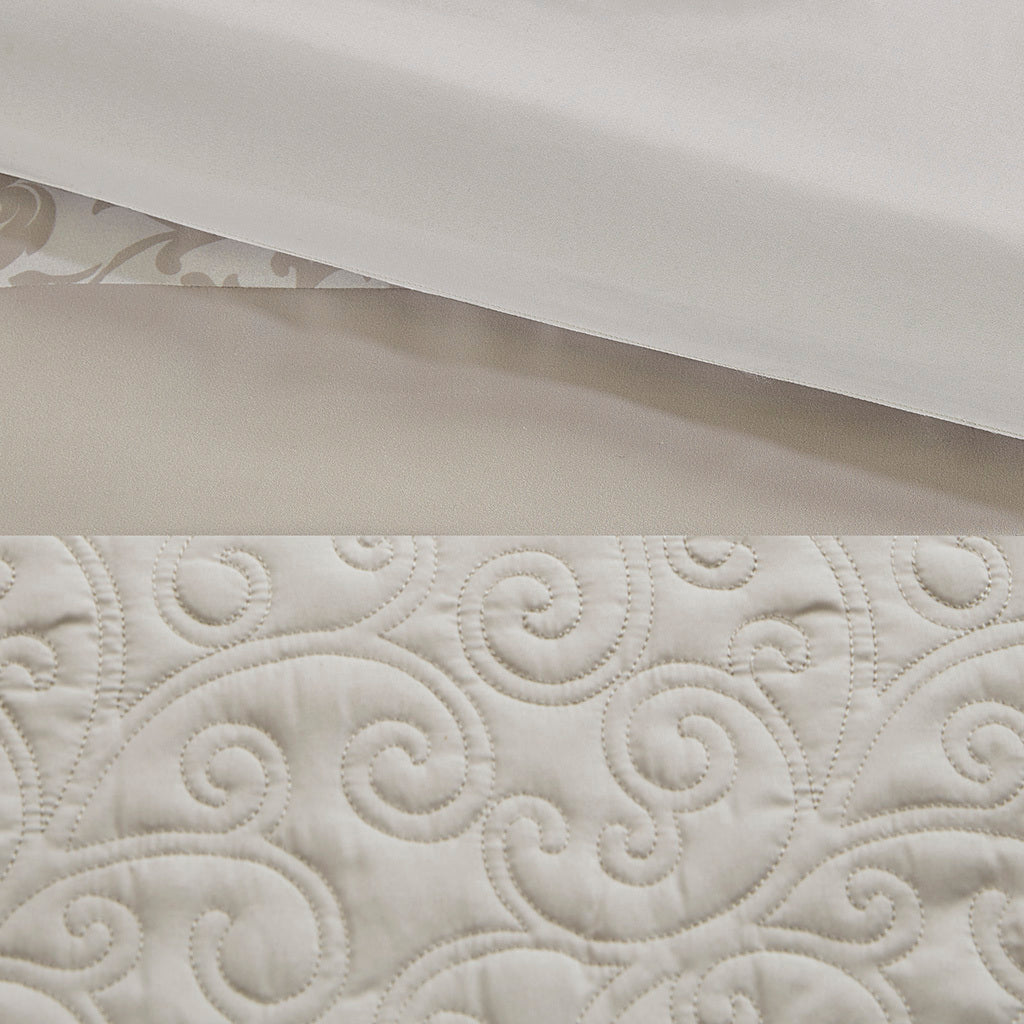 Embroidered 8 Piece Comforter Set with Hypoallergenic Fill - Neutral Queen