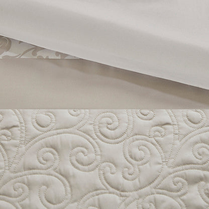 Embroidered 8 Piece Comforter Set with Hypoallergenic Fill - Neutral Queen