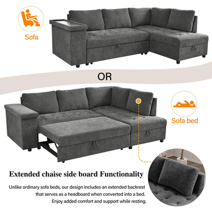 L Shaped Sleeper Sectional Sofa with Pull Out Bed and Storage - Dark Gray