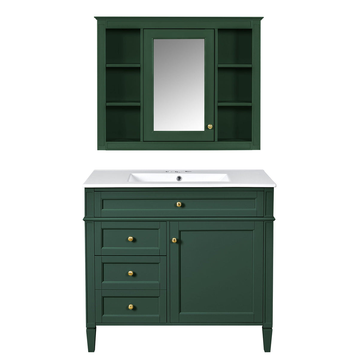 Bathroom Vanity With Mirror Cabinet and Single Sink - Soft-Closing Doors