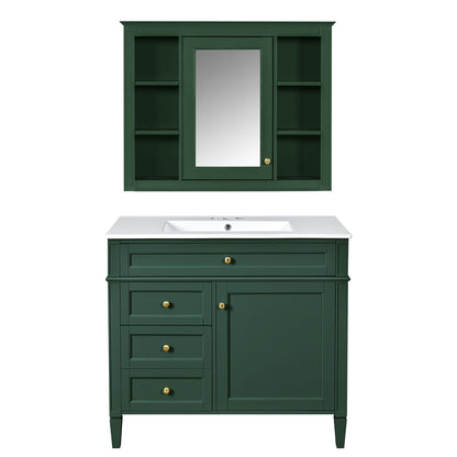 Bathroom Vanity With Mirror Cabinet and Single Sink - Soft-Closing Doors