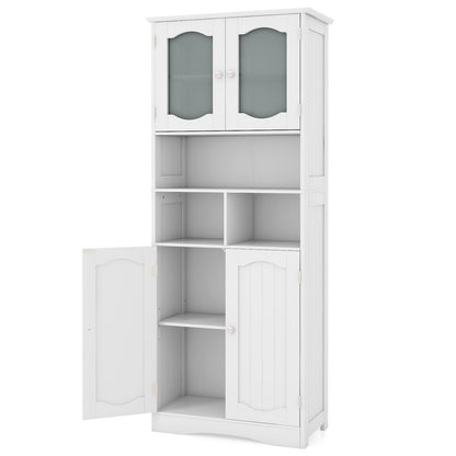 58.5 Inch Freestanding Linen Bathroom Storage Cabinet with Frost Glass Doors