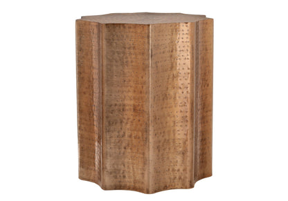Drum Accent Side Table with Scalloped Hammered Metal Design - Beige, Bronze, Gold