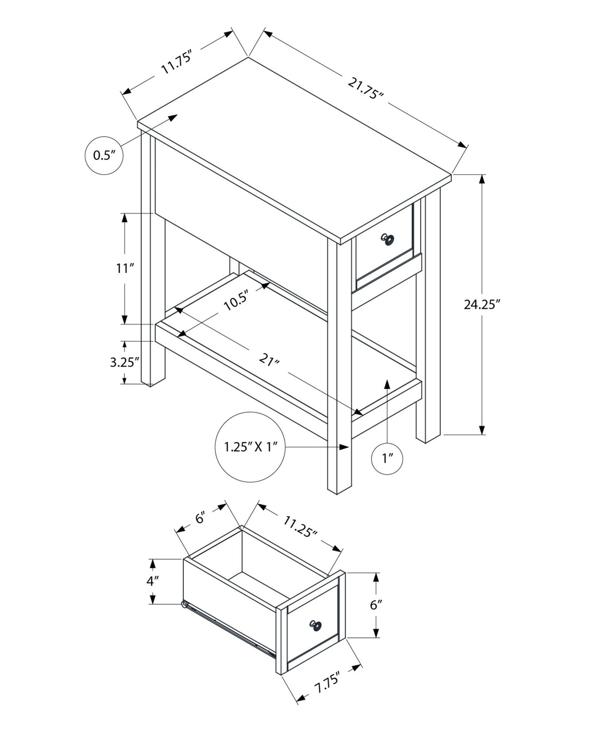 Narrow Wood End Table with Storage Drawer - Multiple Colors