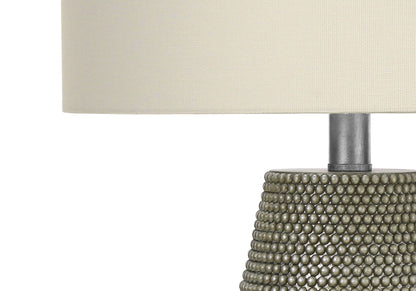 Contemporary Gray Resin Table Lamp with Ivory Drum Shade