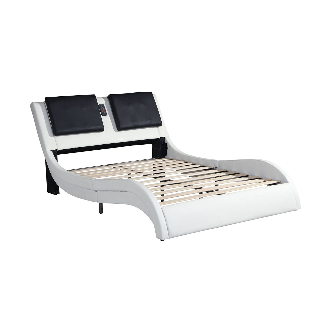 Platform Bed Frame with LED Lighting, Bluetooth & Massage - Faux Leather