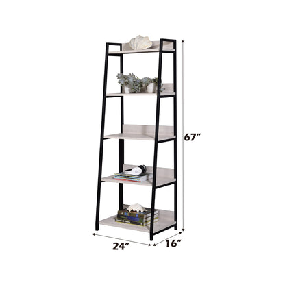 Natural & Black Ladder Bookshelf with 5 Fixed Shelves - 24" Wide