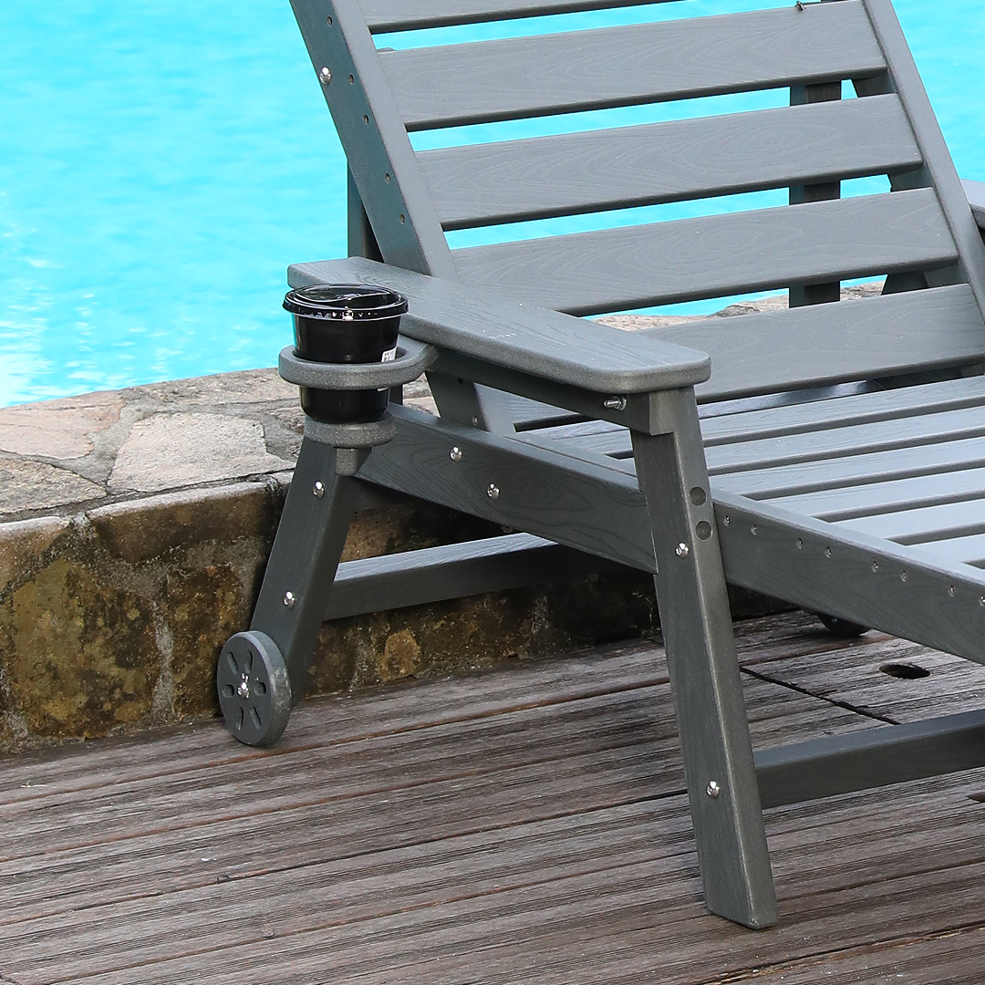 HDPE Outdoor Chaise Lounge Chair with Adjustable Backrest - Grey