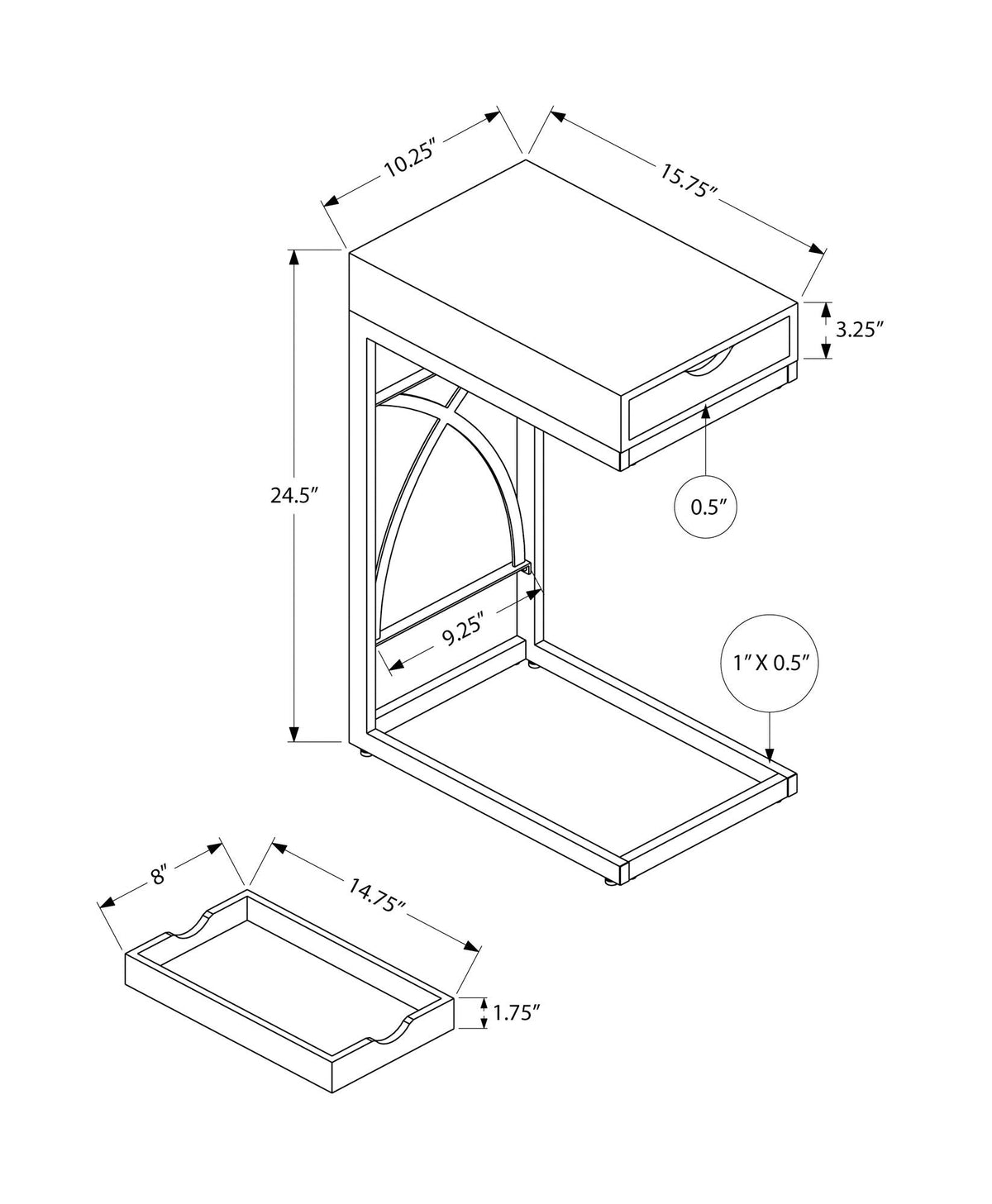 C-Shaped Glossy Accent Table with Dual-Access Drawer - White