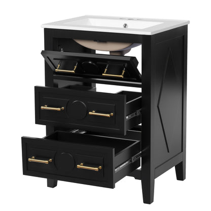 Bathroom Vanity with Sink and 3 Drawer Storage Cabinet - White or Black