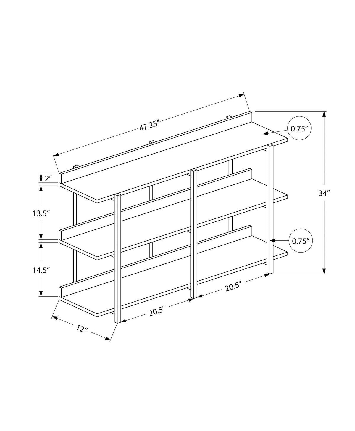 Accent Console Table for Entryway with Symmetrical Shelves - Black or Light Brown